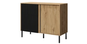 Zweitürige Kommode MIA 4 auf Füßen – Sideboard 100 cm Schwarz & Eiche Ewigkeit