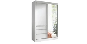 Schwebetürenschrank HAITI 140 cm mit Spiegel – Kleiderschrank Weiß