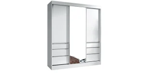 Schwebetürenschrank HAITI 180 cm mit Spiegel – Großer Kleiderschrank Weiß