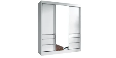 Schwebetürenschrank HAITI 180 cm mit Spiegel – Großer Kleiderschrank Weiß