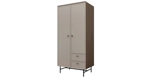 Zweitüriger Kleiderschrank ELORA 90 cm mit Schubladen – Loft-Design auf Metallgestell Baltic Strom / Eiche
