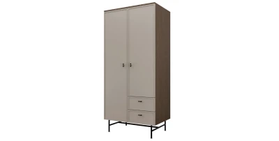 Zweitüriger Kleiderschrank ELORA 90 cm mit Schubladen – Loft-Design auf Metallgestell Baltic Strom / Eiche