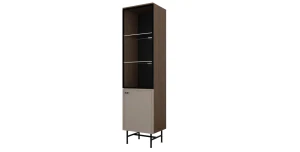 Schmale Vitrine ELORA 50 cm L/R mit optionaler LED-Beleuchtung – Hochschrank Japandi & Loft Design