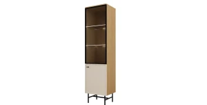Schmale Vitrine ELORA 50 cm Frühlings-Eiche & Macadamia mit LED-Beleuchtung – Japandi Hochschrank
