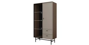 Mittelhohe Vitrine ELORA 4 90x165 cm inkl. LED-Beleuchtung – Japandi Loft Design mit Schubladen