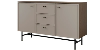 Kommode ELORA 6 135x82 cm mit 3 Schubladen und 2 Türen – Baltic Storm / Toffee Sideboard