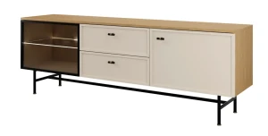 TV-Lowboard ELORA  Frühlings-Eiche & Macadamia inkl. LED – Japandi 180 cm