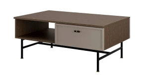 Couchtisch ELORA 90x61 cm mit Schubladen – Japandi Wohnzimmertisch auf Metallgestell