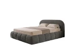 Dunkelgraues Polsterbett Dakota slim in der Größe 140x200 cm mit markantem Bouclé-Bezug Quelle, isoliert auf weißem Hintergrund.