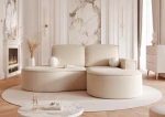 Frontale Ansicht der eleganten Wohnlandschaft Sofia L (210x157 cm), die das harmonische Zusammenspiel von Abriamo Boucle und Riviera Velour präsentiert.