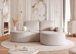 Frontale Ansicht der eleganten Wohnlandschaft Sofia L (210x157 cm), die das harmonische Zusammenspiel von Abriamo Boucle und Riviera Velour präsentiert.