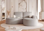 Frontale Ansicht der eleganten Wohnlandschaft Sofia L (210x157 cm), die das harmonische Zusammenspiel von Abriamo Boucle und Riviera Velour präsentiert.