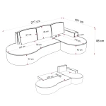 Technische Skizze des Sofas Sofia XL, die die genauen Abmessungen von 277x157 cm für die Modelle in Abriamo Boucle und Riviera Velour veranschaulicht.