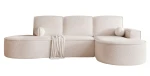 Ein modernes Ecksofa Sofia XL (277x157 cm) mit weichem Bezug aus Abriamo Boucle und Riviera Velour, freigestellt auf hellem Hintergrund.