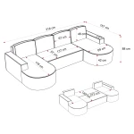Technische Skizze des Sofas Sofia U aus Abriamo Boucle und Riviera Velour, die die genauen Abmessungen von 316x157 cm für eine exakte Raumplanung darstellt.