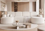 Das großzügige Sofa Sofia U mit den Maßen 316x157 cm, bezogen mit edlem Riviera Velour und Abriamo Boucle, präsentiert in einem stilvollen Wohnzimmer.