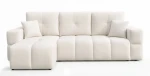 Frontale Ansicht des Ecksofas BUENO L in der Größe 250x148 cm aus hochwertigem Bouclé-Stoff, freigestellt auf weißem Hintergrund