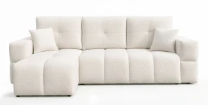 Design Ecksofa BUENO L (250x148) – Bouclé, Schlaffunktion, Universell montierbar