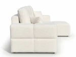 Seitenansicht des modernen Ecksofas BUENO L (250x148 cm) mit edlem Bouclé-Bezug, sauber freigestellt auf weißem Hintergrund.