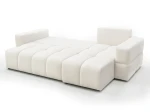 Das Ecksofa BUENO L (250x148 cm) im Bouclé-Design, hier vollständig ausgeklappt zur praktischen Nutzung als komfortables Schlafsofa.