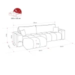 Technische Skizze des Ecksofas OFI XL, die die genauen Abmessungen von 278x145 cm für eine optimale Raumplanung im Bouclé-Design zeigt.