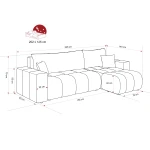 Technische Skizze des Ecksofas OFI L in L-Form, die die genauen Abmessungen von 248x145 cm für eine optimale Raumplanung im Bouclé-Design zeigt.