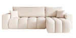 Frontale Ansicht des Design Ecksofas L-Form OFI L in der Größe 248x145 cm aus weichem Bouclé-Stoff, freigestellt auf weißem Hintergrund.
