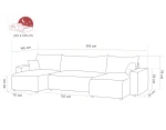 Technische Skizze der Wohnlandschaft PIANO U in U-Form, die die genauen Abmessungen von 318x145 cm für eine optimale Raumplanung im Bouclé-Design zeigt.
