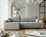 Frontalansicht des Design Ecksofas L-Form PIANO XL (278x145 cm) mit weichem Baltimore, stilvoll arrangiert in einem modernen Wohnzimmer.