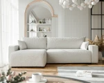 Frontalansicht des Design Ecksofas L-Form PIANO XL (278x145 cm) mit weichemBaltimore, stilvoll arrangiert in einem modernen Wohnzimmer.