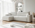 Frontalansicht des Design Ecksofas L-Form PIANO XL (278x145 cm) mit weichem Baltimore, stilvoll arrangiert in einem modernen Wohnzimmer.