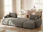 Die Design U-Form Wohnlandschaft PIANO U (318x145 cm) aus Bouclé, hier vollständig ausgeklappt zur praktischen Nutzung als großzügiges Schlafsofa.