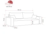 Technische Skizze des Sofas PIANO, die die genauen Abmessungen von 246x93 cm für eine optimale Raumplanung im Cord und Bouclé Design zeigt.