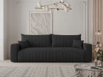 Frontalansicht des Design Sofas PIANO (246x93 cm) mit weichem Cord und Bouclé Bezug, stilvoll arrangiert in einem modernen Wohnzimmer.