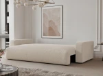 Das Design Sofa PIANO (246x93 cm) aus Cord und Bouclé, hier vollständig ausgeklappt zur praktischen Nutzung als komfortables Schlafsofa.