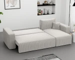 Das Design Ecksofa L-Form PIANO L (248x145 cm) aus Cord und Baltimore, hier vollständig ausgeklappt zur praktischen Nutzung als komfortables Schlafsofa.