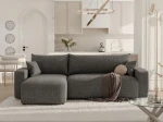 Frontalansicht des Design Ecksofas L-Form PIANO L (248x145 cm) mit weichem Cord und Baltimore Bezug, stilvoll arrangiert in einem modernen Wohnzimmer.