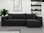 Frontalansicht des Design Ecksofas L-Form PIANO L (248x145 cm) mit weichem Cord und Baltimore Bezug, stilvoll arrangiert in einem modernen Wohnzimmer.