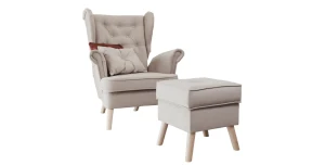 Ohrensessel CLASSIC Set inkl. Hocker – Verstellbare Lehne, Samt Trinity