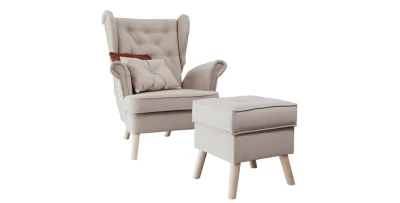 Ohrensessel CLASSIC Set inkl. Hocker – Verstellbare Lehne, Samt Trinity