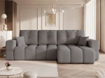 Frontalansicht des Design Ecksofas L-Form BUENO XL (278x145 cm) mit weichem Bouclé-Bezug, stilvoll arrangiert in einem modernen Wohnzimmer.