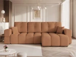 Frontalansicht des Design Ecksofas L-Form BUENO XL (278x145 cm) mit weichem Bouclé-Bezug, stilvoll arrangiert in einem modernen Wohnzimmer.