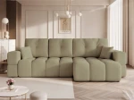 Frontalansicht des Design Ecksofas L-Form BUENO XL (278x145 cm) mit weichem Bouclé-Bezug, stilvoll arrangiert in einem modernen Wohnzimmer.