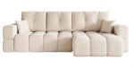 Frontale Ansicht des Design Ecksofas L-Form BUENO XL in der Größe 278x145 cm aus weichem Bouclé-Stoff, freigestellt auf weißem Hintergrund.