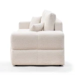 Seitenansicht des modernen Sofas BUENO (239x91 cm) mit edlem Bouclé-Bezug, sauber freigestellt auf weißem Hintergrund.