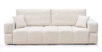 Frontale Ansicht des Sofas BUENO in der Größe 239x91 cm aus weichem Bouclé-Stoff, freigestellt auf weißem Hintergrund.