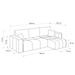 Technische Skizze des Ecksofas PEDRO L, die die genauen Abmessungen von 248x145 cm für eine optimale Raumplanung im Samtstoff Manila Design zeigt.