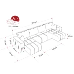 Technische Skizze der Wohnlandschaft PEDRO U in U-Form, die die genauen Abmessungen von 318x145 cm für eine optimale Raumplanung zeigt.