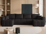 Frontalansicht der U-förmigen Wohnlandschaft PEDRO U (318x145 cm) mit hochwertigem Bezug, stilvoll arrangiert in einem modernen Wohnzimmer.