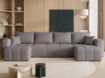 Frontalansicht der U-förmigen Wohnlandschaft PEDRO U (318x145 cm) mit hochwertigem Bezug, stilvoll arrangiert in einem modernen Wohnzimmer.